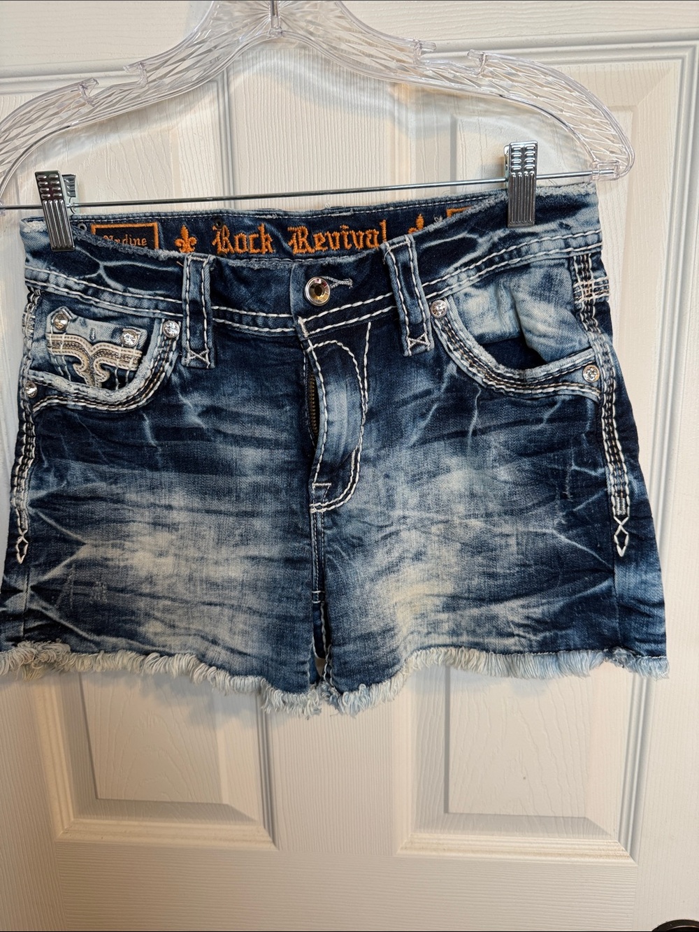 Rock Revival Distressed Blue Wash Womens Denim Shorts